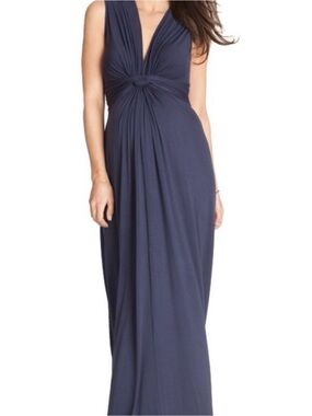 Seraphine Navy Blue Knot Front Maternity Maxi Dress Sleeveless V-Neck Size US 4